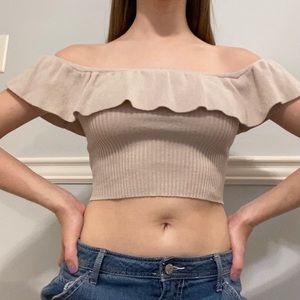 Cropped off the shoulder beige/caramel top